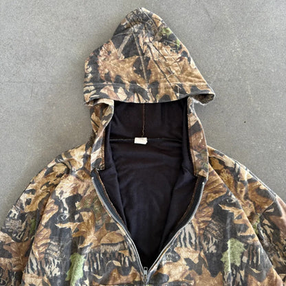 Camo Hooded Zip Up Jacket Mossy Oak Forest Floor 80's - XL