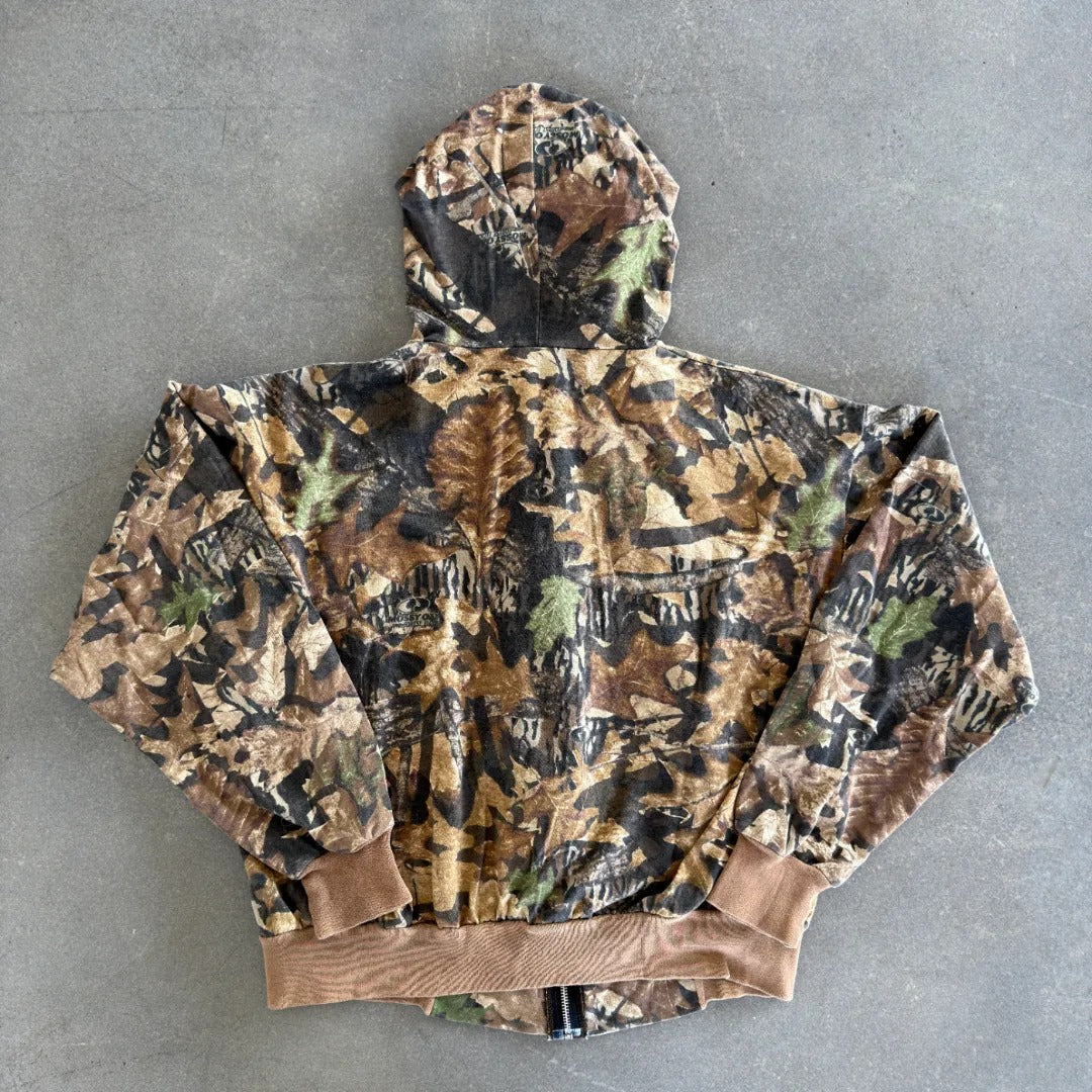 Camo Hooded Zip Up Jacket Mossy Oak Forest Floor 80's - XL