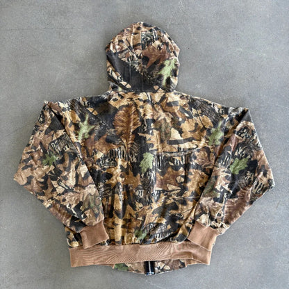 Camo Hooded Zip Up Jacket Mossy Oak Forest Floor 80's - XL