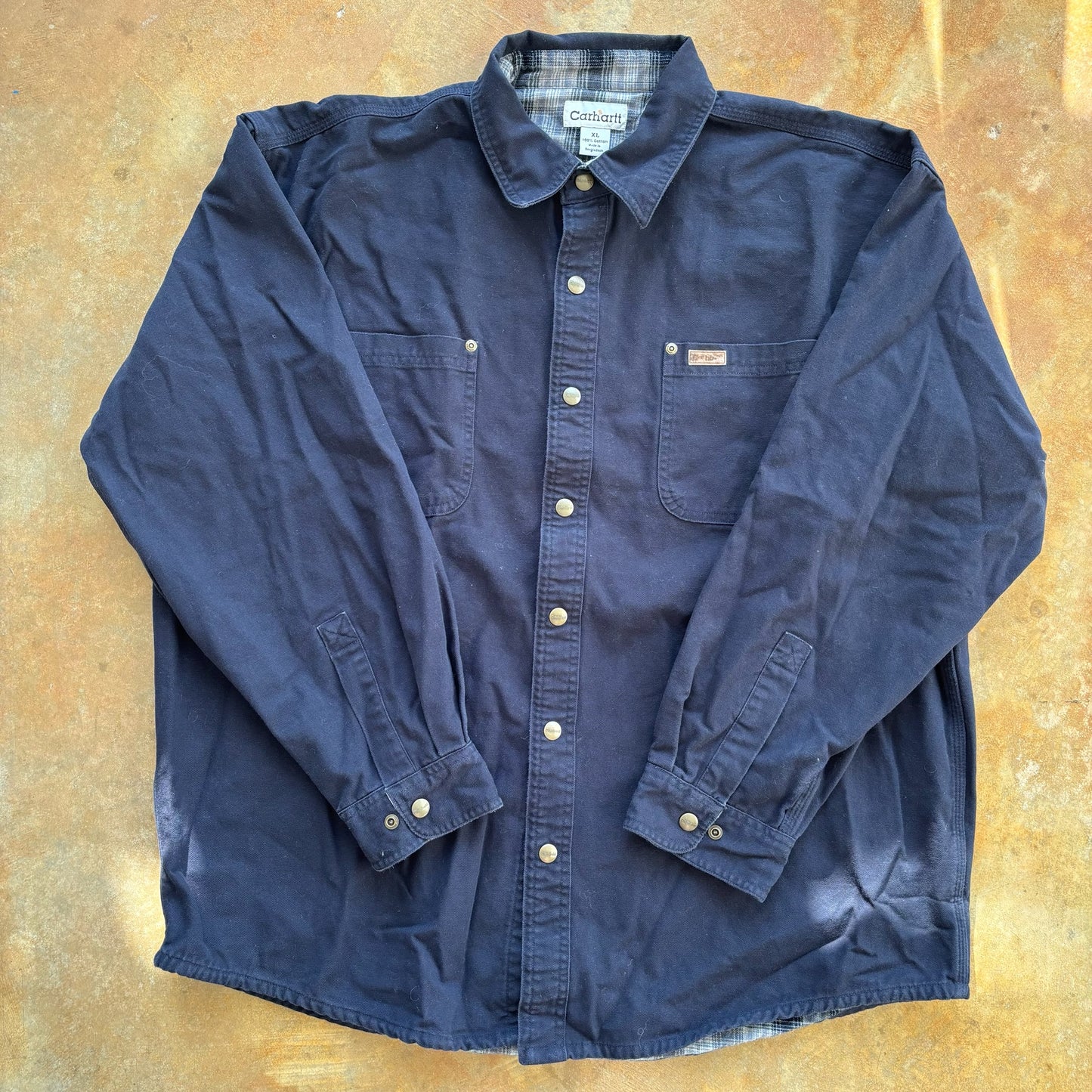 Carhartt Blanket Plaid Lined Canvas Snap Button Workwear Chore Jacket 00's - XL