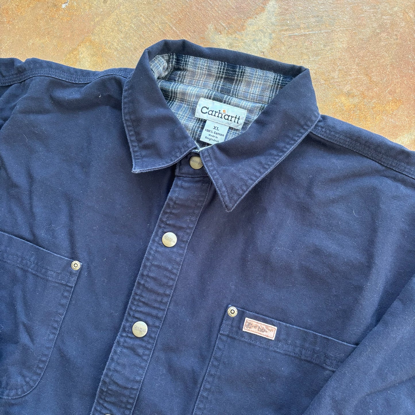 Carhartt Blanket Plaid Lined Canvas Snap Button Workwear Chore Jacket 00's - XL