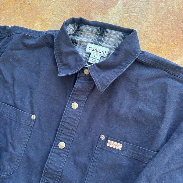 Carhartt Blanket Plaid Lined Canvas Snap Button Workwear Chore Jacket 00's - XL hover