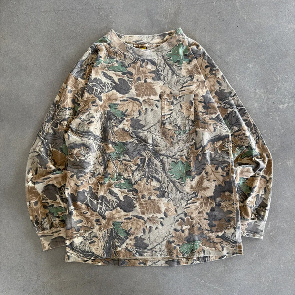 Sasquatch Camo Faded Long Sleeve Pocket Tee Shirt 90's - L