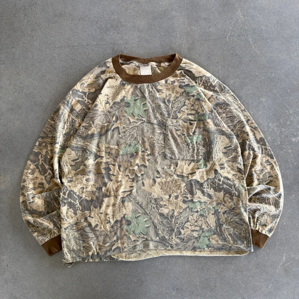 Vintage Faded Camouflage Camo USA Made Pocket Tee Shirt 80's - XL