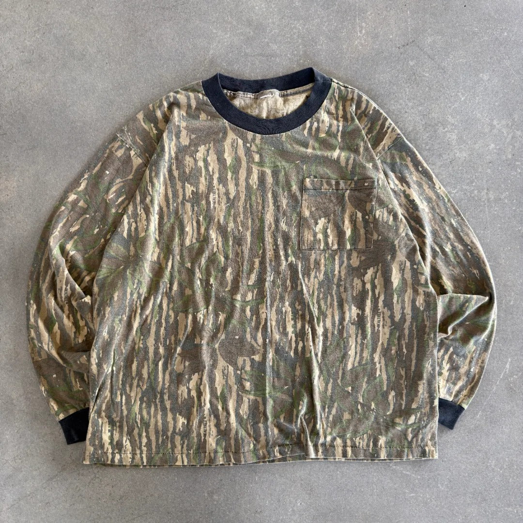 Camo Realtree Faded Lightweight Long Sleeve Pocket Shirt 80's - XL