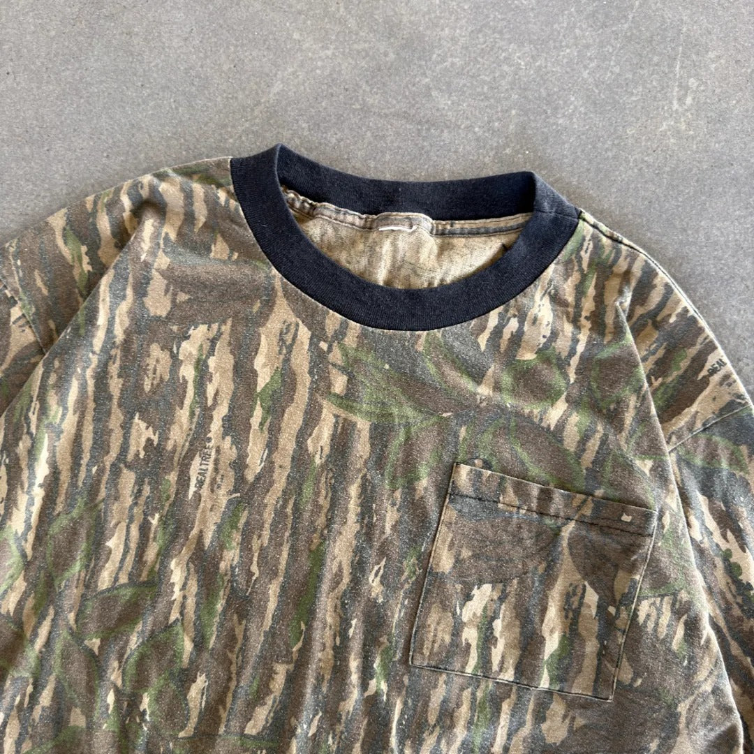 Camo Realtree Faded Lightweight Long Sleeve Pocket Shirt 80's - XL