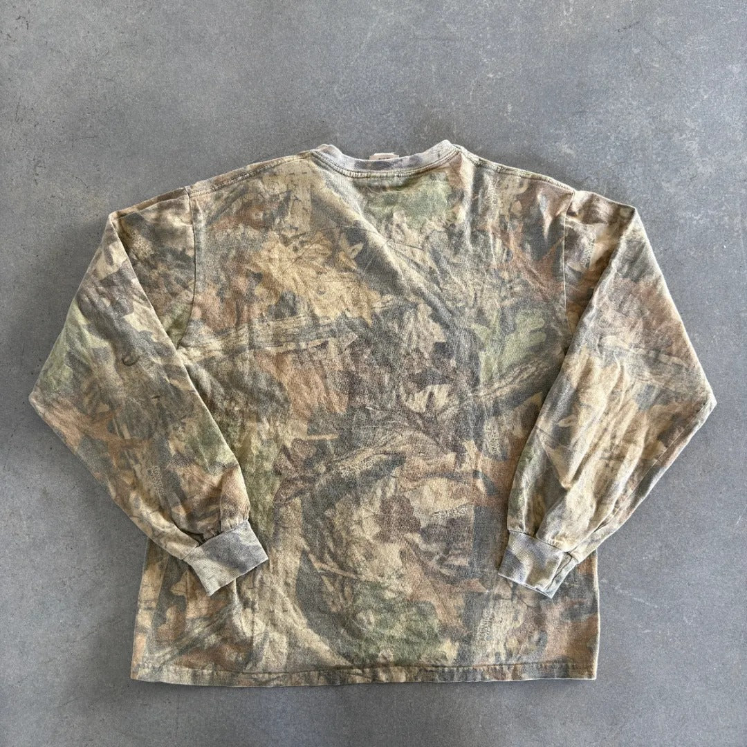 Jerzees Outdoors Faded Camo Long Sleeve Shirt 90's - M
