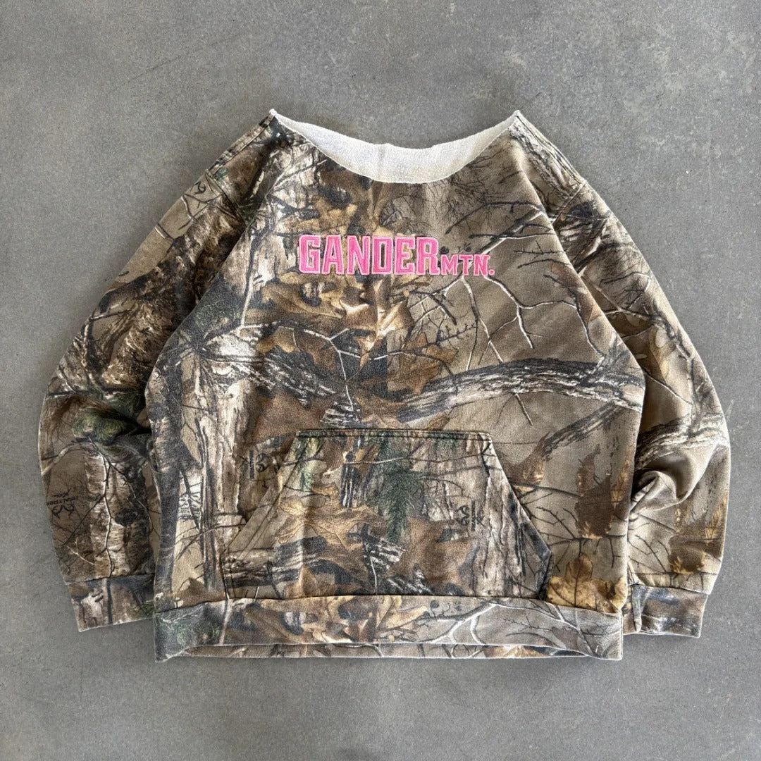 Gander Mountain Faded Camo Sweatshirt Chopped Neckline 00's - Womens L