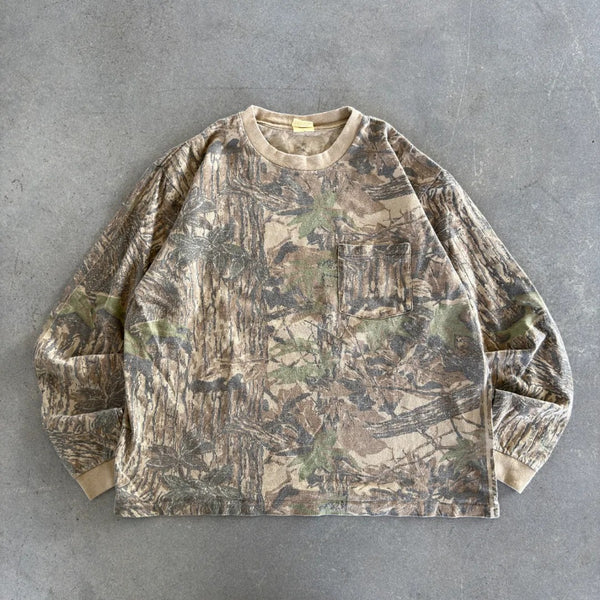 Faded Camo Realree Duxbak Pocket Tee Long Sleeve Shirt 80's - L