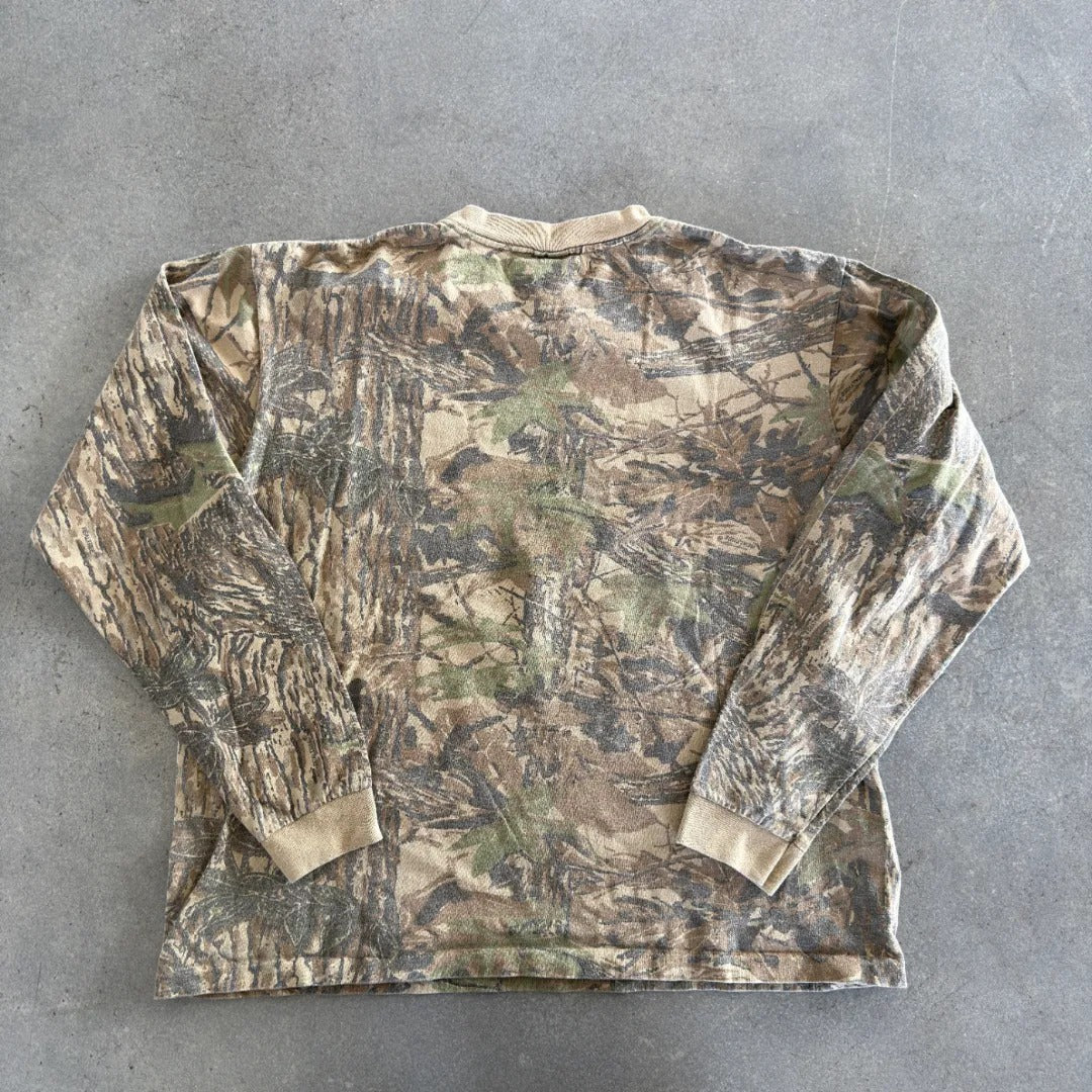 Faded Camo Realree Duxbak Pocket Tee Long Sleeve Shirt 80's - L
