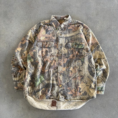 Distressed Faded DuxBak Camo Realtree Button Up Shirt 90's - M