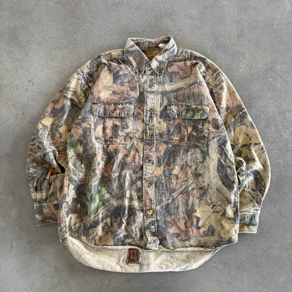 Distressed Faded DuxBak Camo Realtree Button Up Shirt 90's - M
