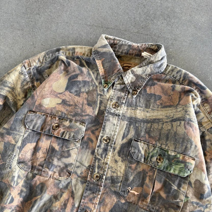 Distressed Faded DuxBak Camo Realtree Button Up Shirt 90's - M