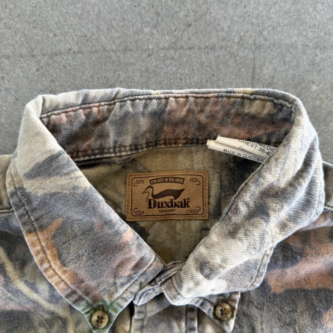 Distressed Faded DuxBak Camo Realtree Button Up Shirt 90's - M