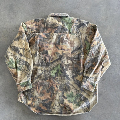 Distressed Faded DuxBak Camo Realtree Button Up Shirt 90's - M