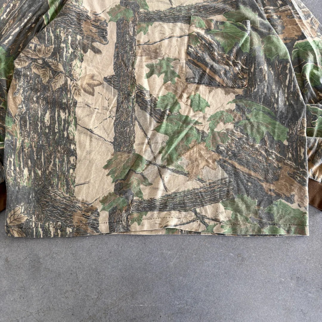 Distressed Faded Camo Realtree Pattern Pocket Shirt 80's - L