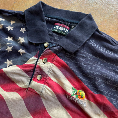 Premium Divots USA Flag Declaration Patriotic Short Sleeve Polo Shirt 00's - L