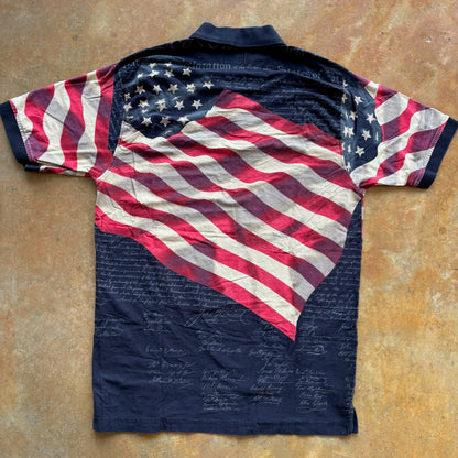 Premium Divots USA Flag Declaration Patriotic Short Sleeve Polo Shirt 00's - L