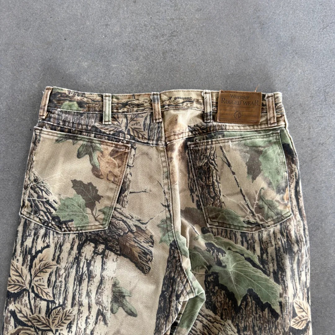 Distressed Wrangler Rugged Wear Camo Realtree Baggy Pants Jeans 00's - 30