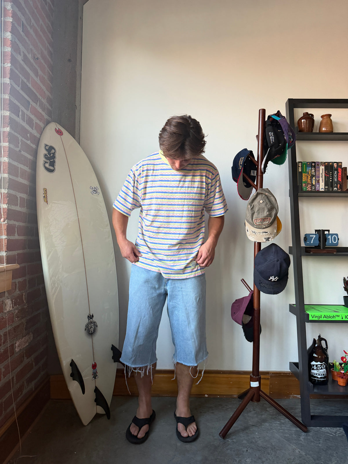 Gotcha Striped Geometric Pattern AOP Surf Shirt 80's - L
