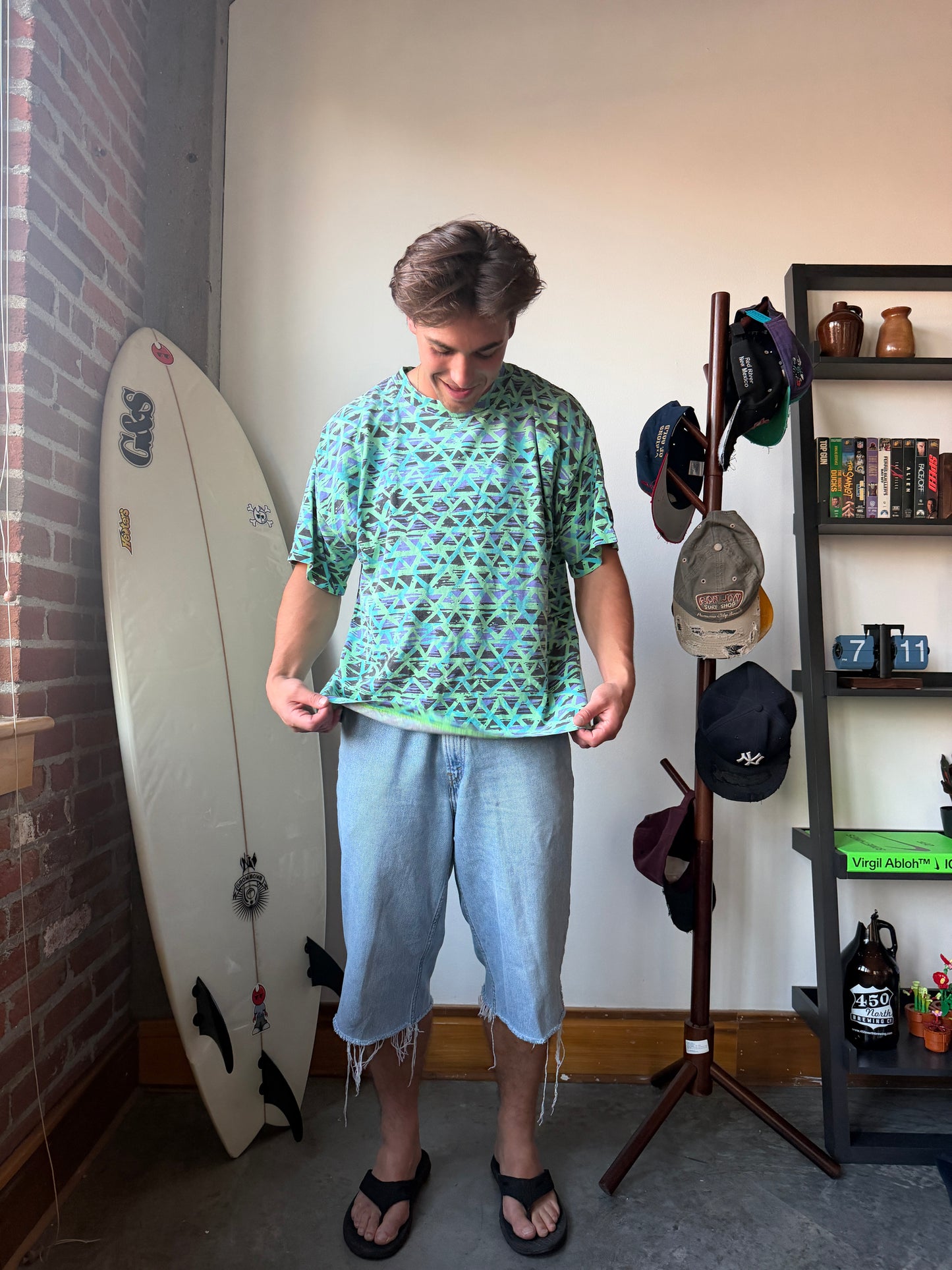 Hobie AOP Geometric Abstract Art Pattern Surf Shirt 80's - XL