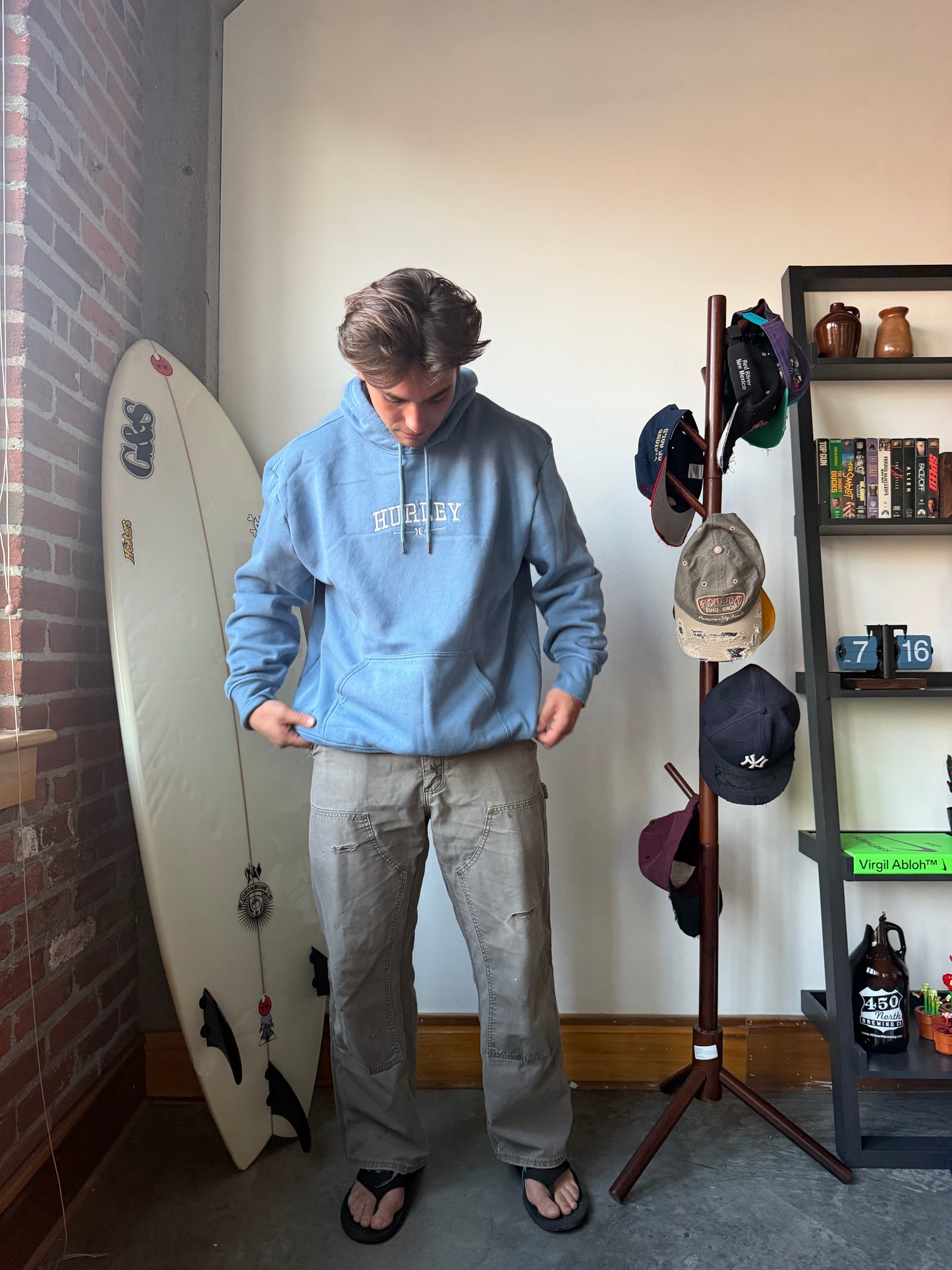 Hurley Baby Blue Hoodie Oversized Sweatshirt 00's - XL