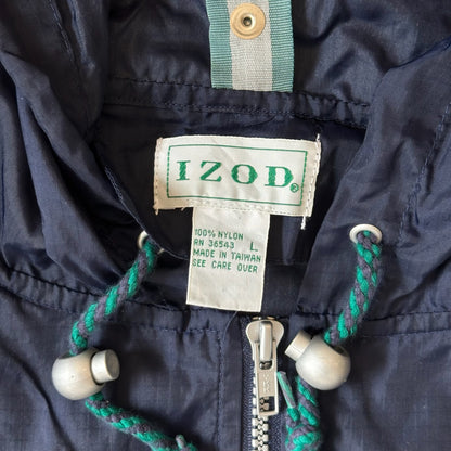Izod Hooded Rain/Windbreaker Jacket Kangaroo Pouch 90's - L