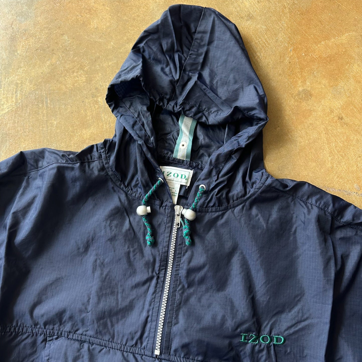 Izod Hooded Rain/Windbreaker Jacket Kangaroo Pouch 90's - L